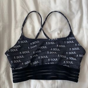 Soul Cycle Skull Logo Sports Bra With Sheer Band